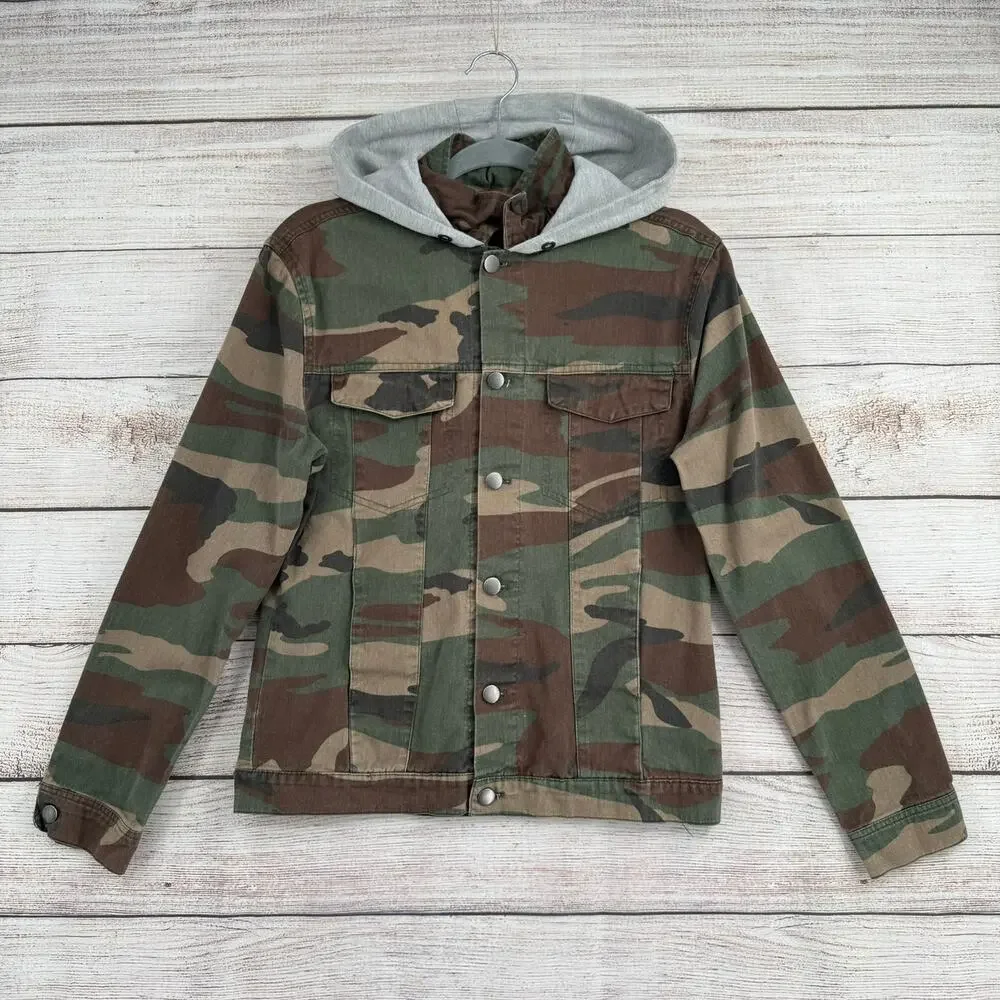 Nomad‎ Camouflage Military Hoodie Jacket Youth Boys Small Green Camo Gray
